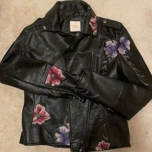 Faux leather embroidered jacket